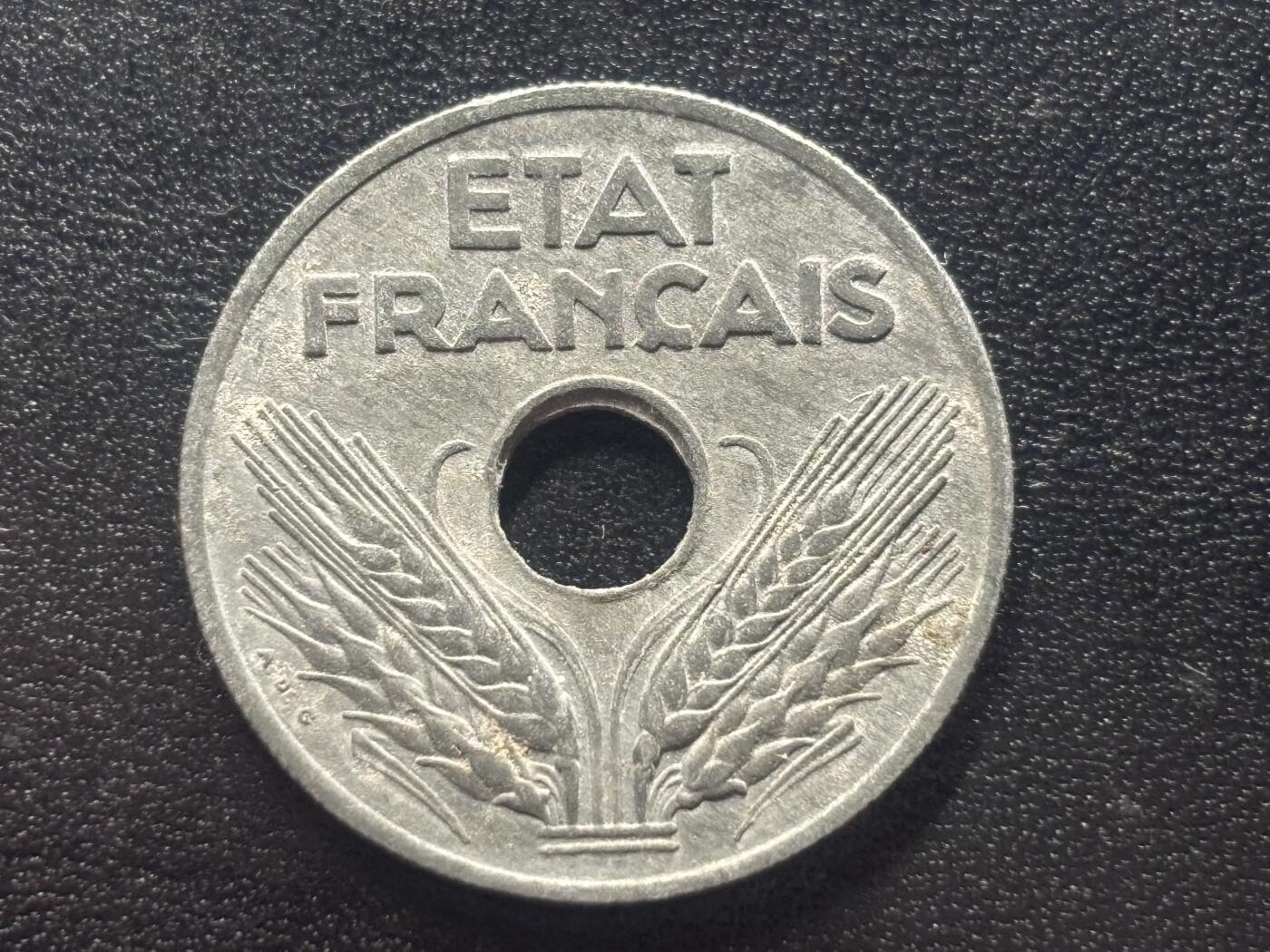 邮泉阁限时拍卖第四十二场（硬币在国外。请付邮费6元。） 法国1943年20分