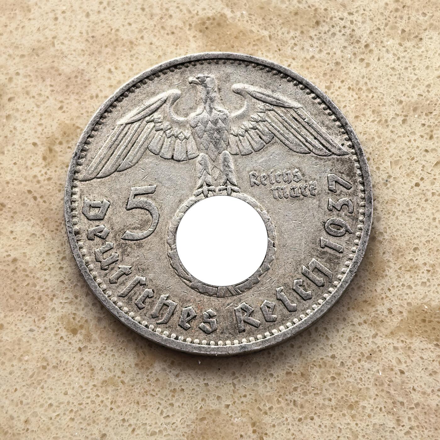 道一币馆币章第一百六十八场 德国1937年兴登堡鹰徽5马克银币