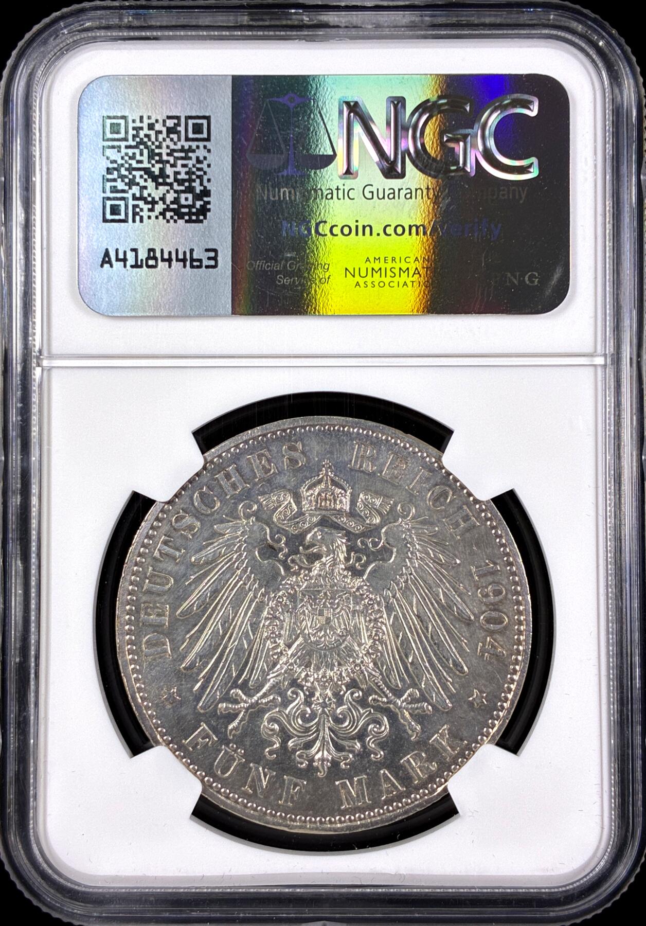 【雨安】【直播拍卖】【第0126期-评级币章】2026-03-07 周六 19:30 (金价1176, 银价22.16) [评级德国] Germany 德国 帝国 J.075 黑森-达姆施塔特 5马克 (1904) 腓力一世400周年 1904年  NGC-UNC