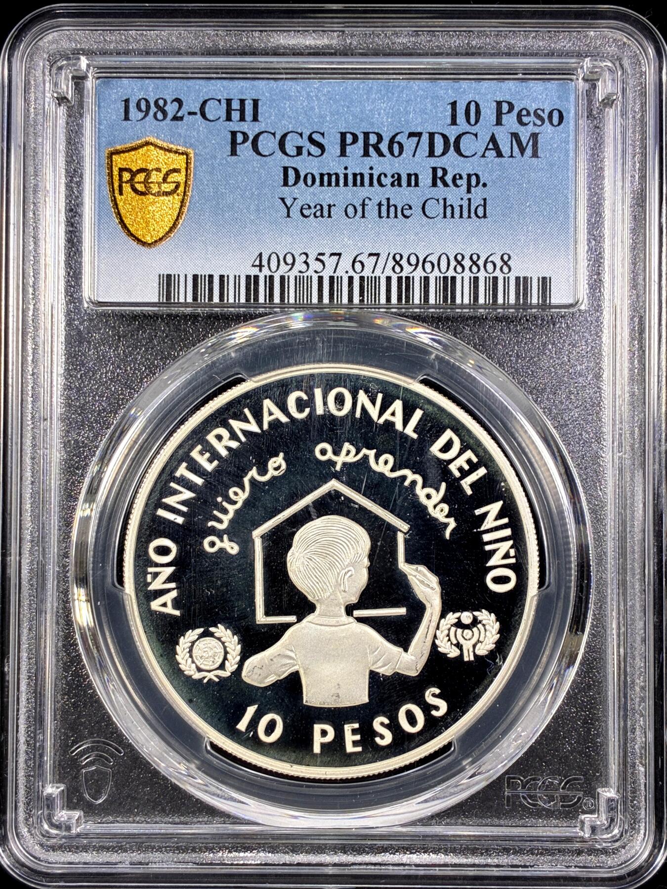 【雨安】【直播拍卖】【第0126期-评级币章】2026-03-07 周六 19:30 (金价1176, 银价22.16) [评级现代] Dominica 多米尼加 10比索 1982年 儿童年 PCGS-PR67DCAM 精制币