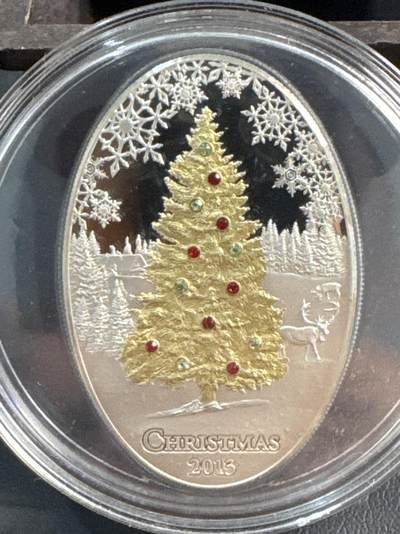 ❤️【币观天下】❤️ 第343期钱币秒杀拍卖场- 2026.3.6周五晚上6点半场 长期征集拍品  - 库克2013年5元部分镀金镶水晶椭圆形精制银币 圣诞节 25克925银 发行量：5000 原厂盒