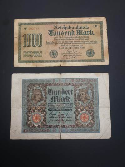 博彦收藏   3月7日 8点钱币专场 全场包邮 - 德国旧版马克2张 流通品