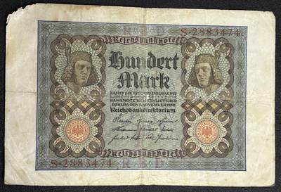 西秦中古拍卖第七十九期  - 魏玛德国1920年100马克纸币 大票幅