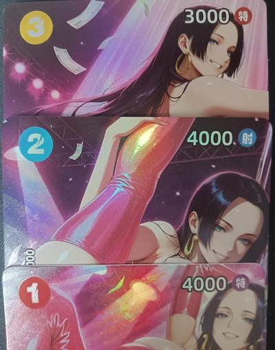 花开卡拍第61期（3月7号周六截拍，品控勿拍!!!拍品不寄存，运费5元（新疆需补运费差价或顺丰到付），自制卡难免瑕疵，可能存在轻微撞角爆边等出厂瑕疵，品控介意勿拍！） - 皇帝新衣 op女帝钢管舞3张 正反面 折光彩闪