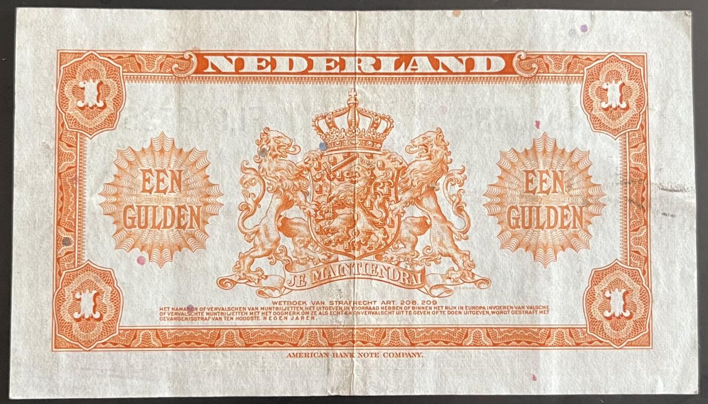 小福收藏拍卖第202期 流通品相裸钞 特惠场 本场全部为欧洲纸币【佣金仅收2% 不设最低佣金 全场包邮】 荷兰 1943年 1盾 XF