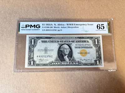 (800期大拍拍品火热征集中🔥）【Blue Auction】世界纸币精拍第790期——18级TOP拍卖/信誉/品质/专业/高效💫  - 美国 1935年1美金 北非券 PMG65EPQ 