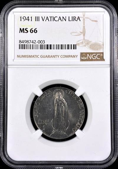【雨安】【直播拍卖】【第0126期-评级币章】2026-03-07 周六 19:30 (金价1176, 银价22.16) - [评级欧洲] Vatican 梵蒂冈 1里拉 1941年  NGC-MS66