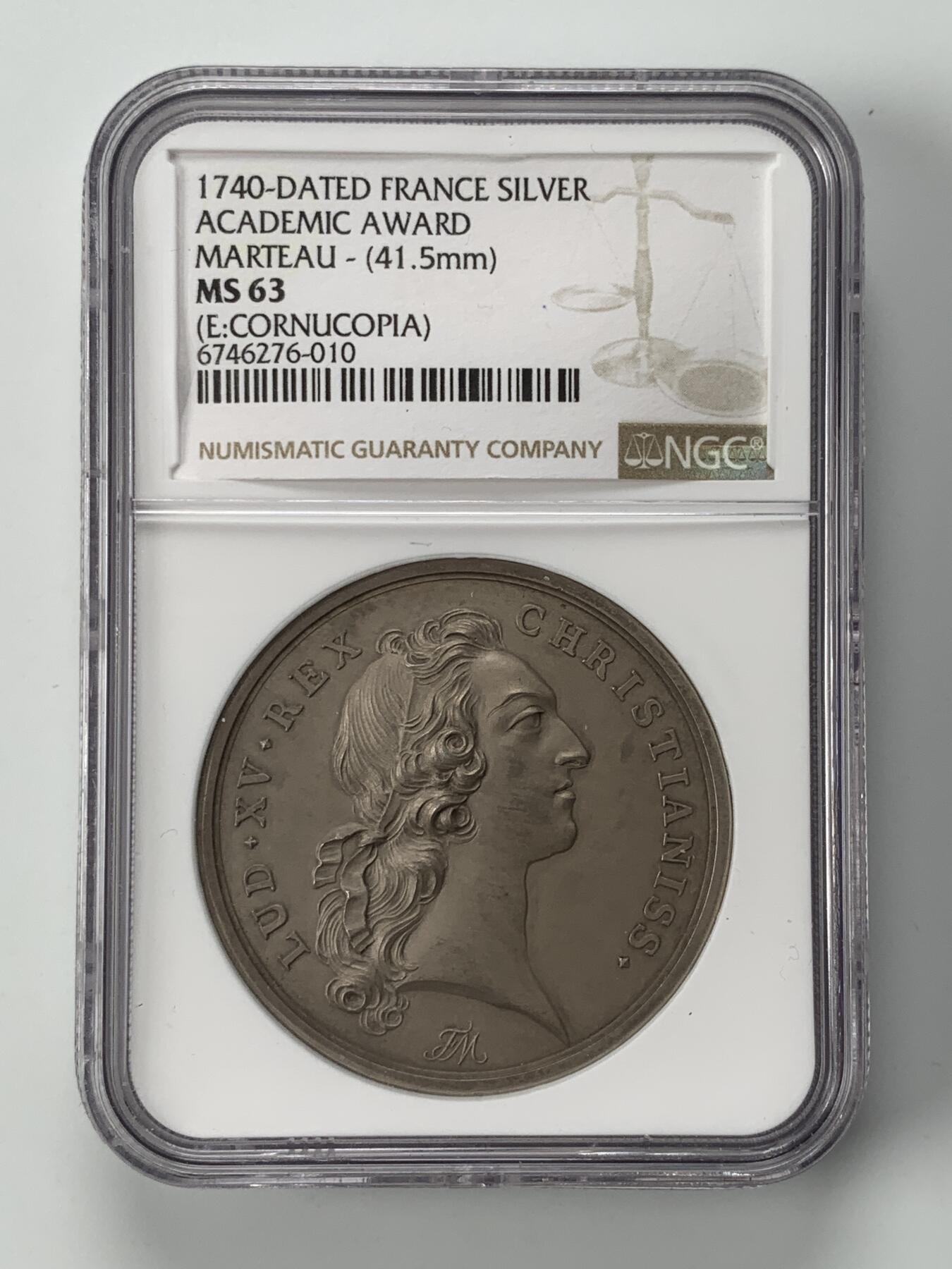 掌中浮雕-藏着的欧洲第053场 NGC MS63 : 1740年法国第戎学院银章，41.5mm