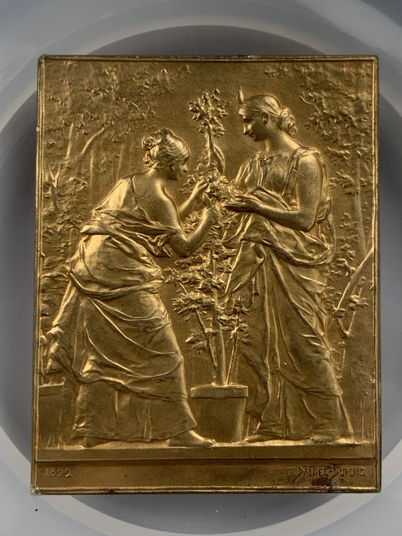 掌中浮雕-藏着的欧洲第053场 NGC MS62 : 1935年法国园艺镀金铜章，61*43mm