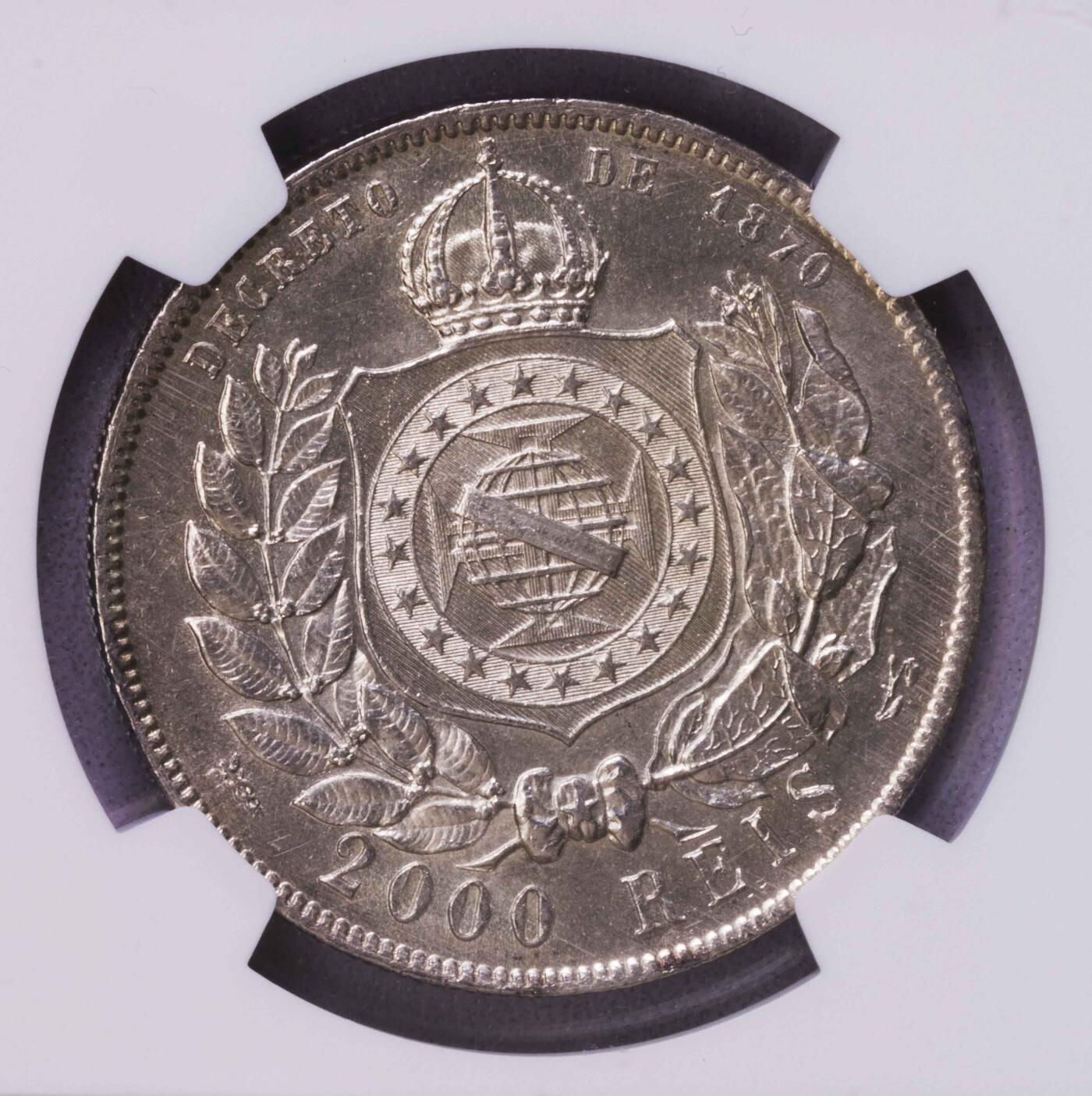 NGC-MS63 1888巴西帝国2000瑞斯大银