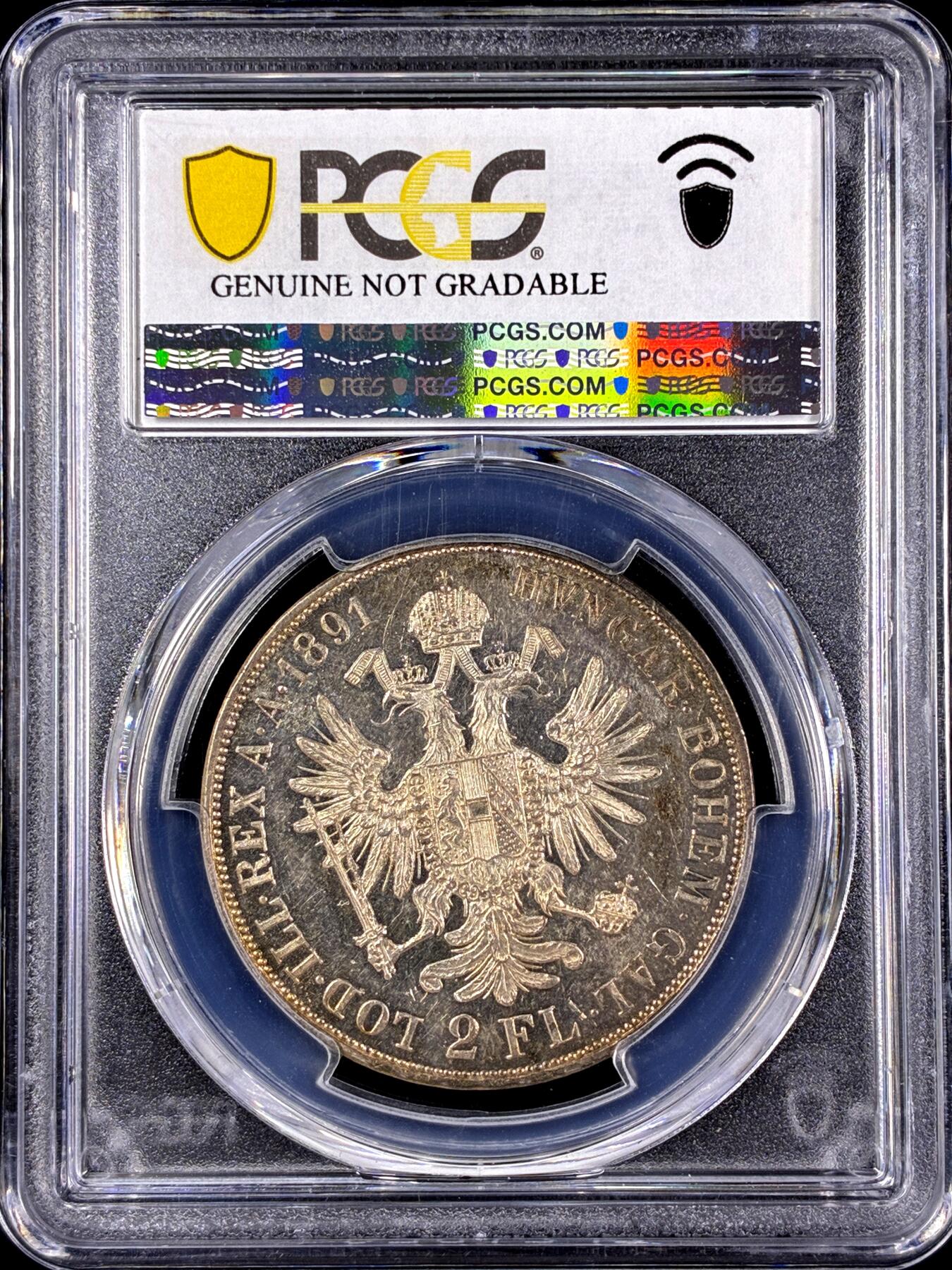 【雨安】【直播拍卖】【第0126期-评级币章】2026-03-07 周六 19:30 (金价1176, 银价22.16) [评级欧洲] Austria 奥地利 2弗洛林 KM#2233 (1872-1892)  弗朗茨·约瑟夫一世 1891年  PCGS-UNC