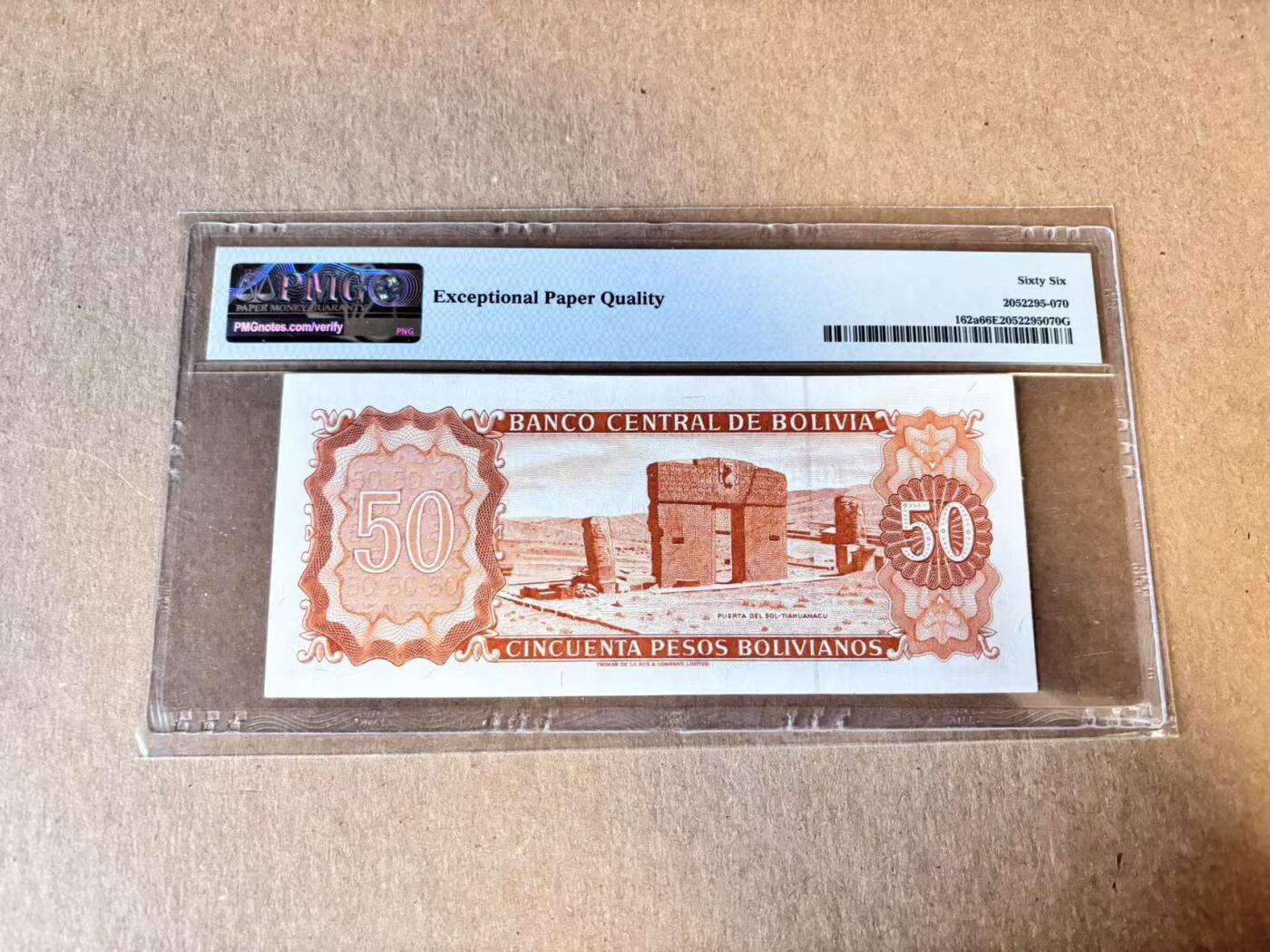 (800期大拍拍品火热征集中🔥）【Blue Auction】世界纸币精拍第790期——18级TOP拍卖/信誉/品质/专业/高效💫  【无47】玻利维亚 1962年50比索 PMG66EPQ 