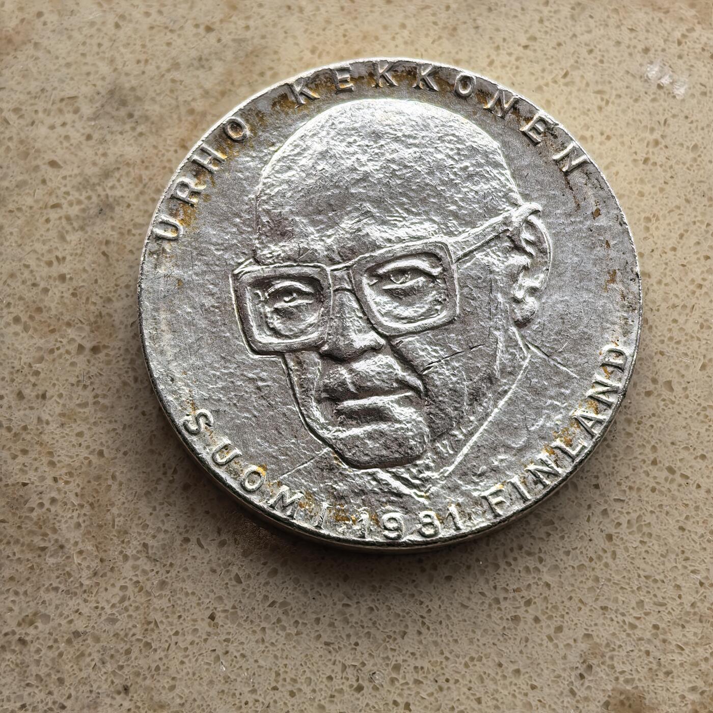 道一币馆币章第一百六十八场 芬兰1981年总统凯科宁80岁寿辰50马克银币 20g 500s