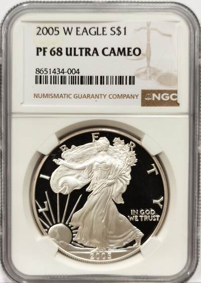 博洋堂世界钱币拍卖第163期（全场包邮） - NGC PF68UC 美国2005年行走女神1美元精制银币，1盎司纯银