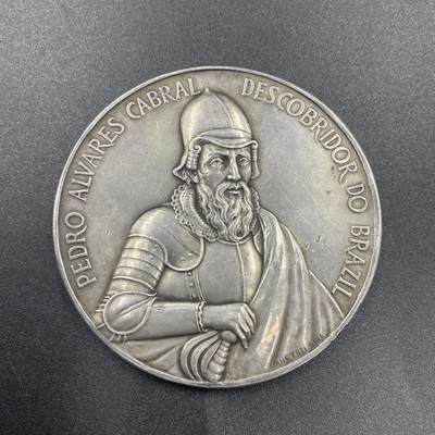 「木头集藏」章牌专场-第69场 -  瑞士雕刻家Hans Frei～1900年巴西银章 葡萄牙发现巴西400周年纪念 ，巴黎造币厂铸造，直径：58mm，76.4 g，边铭：丰饶角 ARGENT，少见银章品种！章正面是葡萄牙航海家、探险家佩德罗·阿尔瓦雷斯·卡布拉尔（Pedro Álvares Cabral，约1467年-约1520年），他被认定为最早抵达巴西的欧洲人。