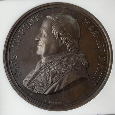 掌中浮雕-藏着的欧洲第053场 - NGC MS63 ：1868年梵蒂冈教皇庇护九世纪念铜章，44mm