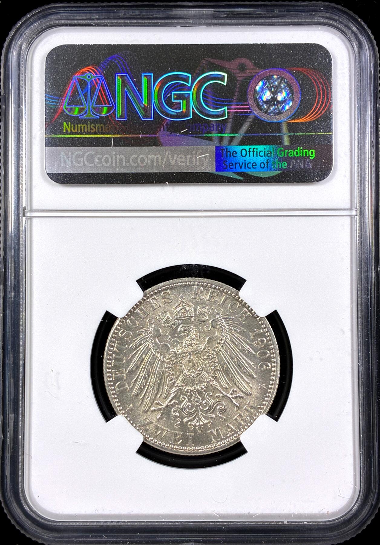 【雨安】【直播拍卖】【第0126期-评级币章】2026-03-07 周六 19:30 (金价1176, 银价22.16) [评级德国] Germany 德国 帝国 巴登 2马克 弗里德里希金婚 1906年  NGC-MS62