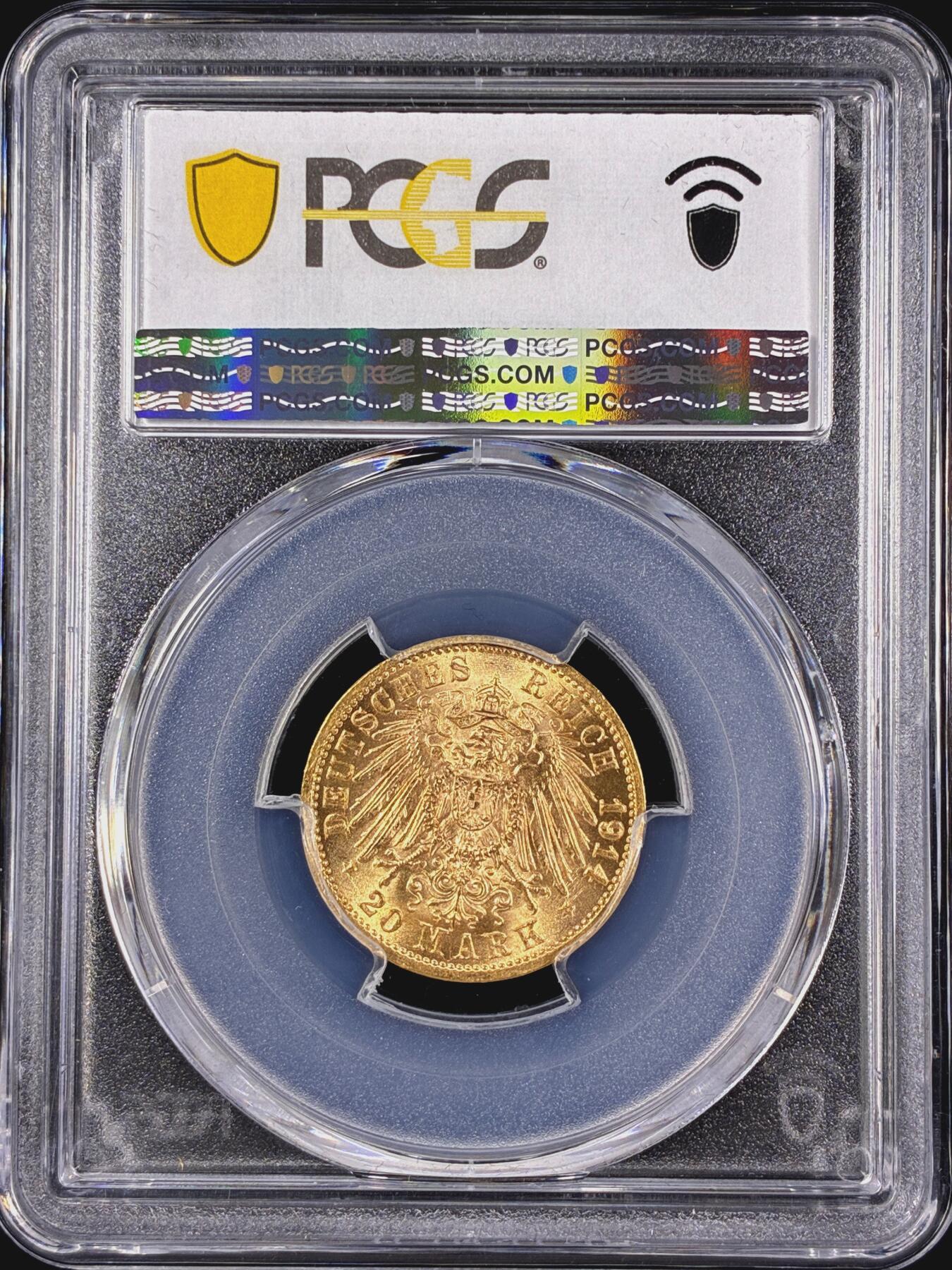 【雨安】【直播拍卖】【第0126期-评级币章】2026-03-07 周六 19:30 (金价1176, 银价22.16) [评级金铂] Germany [金币] 德国 帝国 J.192 Baden巴登 20马克 (1911-1914) 弗里德里希二世 1914年  PCGS-MS64 车轮光粉光