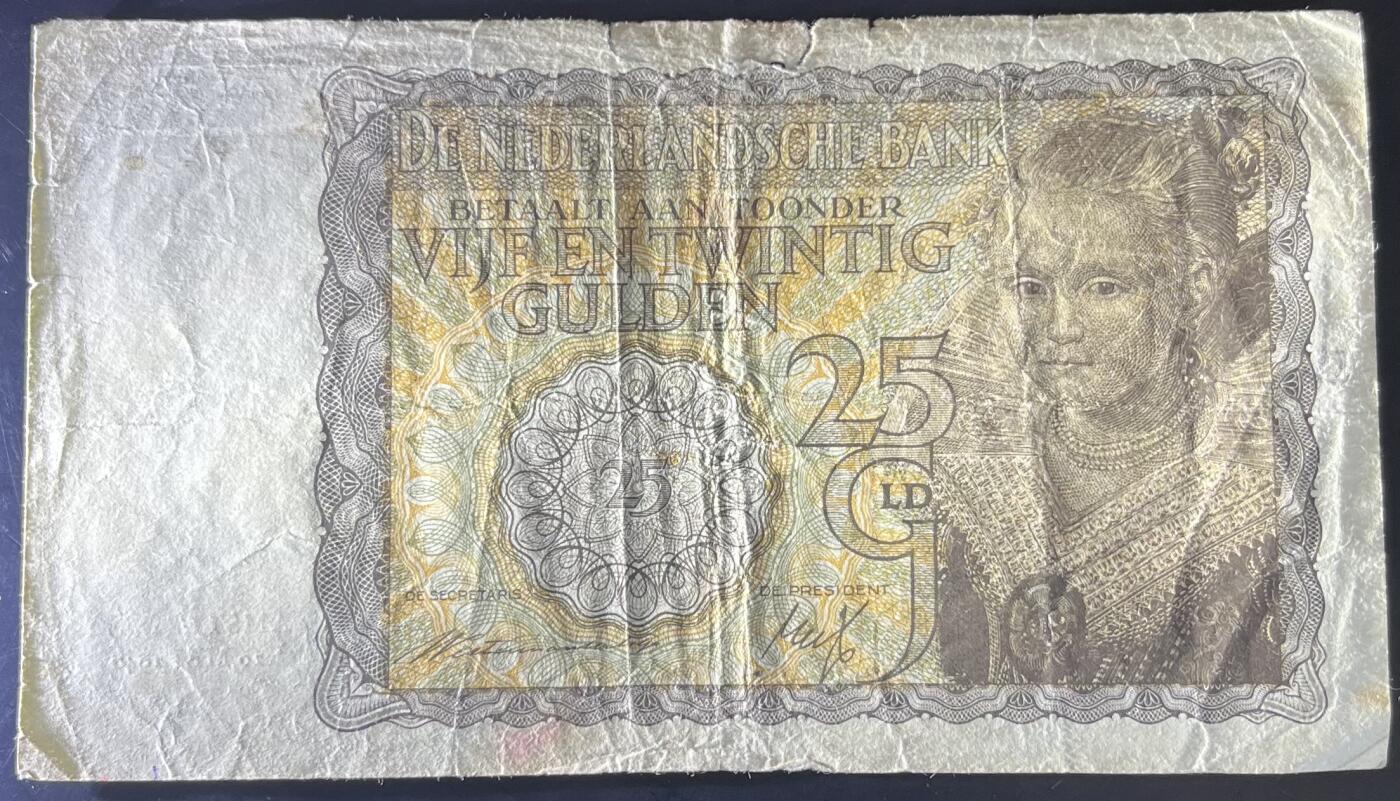 小福收藏拍卖第202期 流通品相裸钞 特惠场 本场全部为欧洲纸币【佣金仅收2% 不设最低佣金 全场包邮】 荷兰 1940年 25盾