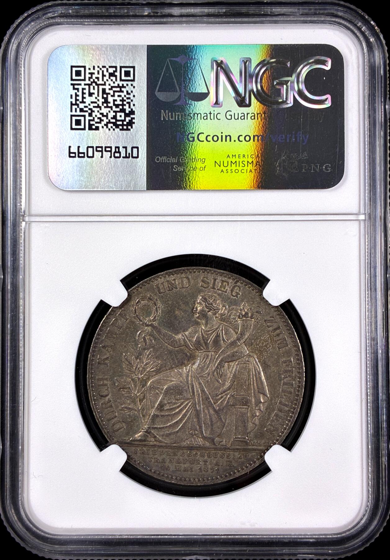 【雨安】【直播拍卖】【第0126期-评级币章】2026-03-07 周六 19:30 (金价1176, 银价22.16) [评级德国] Germany 德国 德意志 1泰勒 Bavaria巴伐利亚 Thun.107 KM#0889 (1871) 普法战争 1871年  NGC-AU58 原味老酱彩包浆