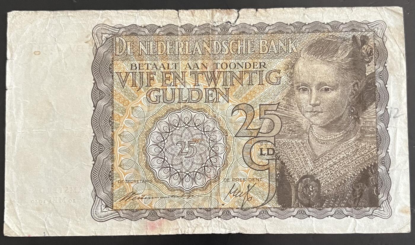 小福收藏拍卖第202期 流通品相裸钞 特惠场 本场全部为欧洲纸币【佣金仅收2% 不设最低佣金 全场包邮】 荷兰 1940年 25盾