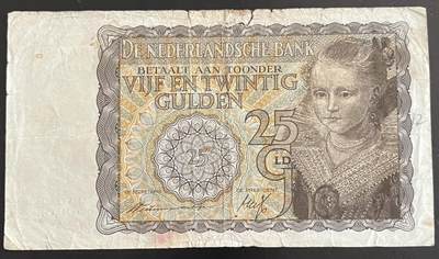 小福收藏拍卖第202期 流通品相裸钞 特惠场 本场全部为欧洲纸币【佣金仅收2% 不设最低佣金 全场包邮】 - 荷兰 1940年 25盾