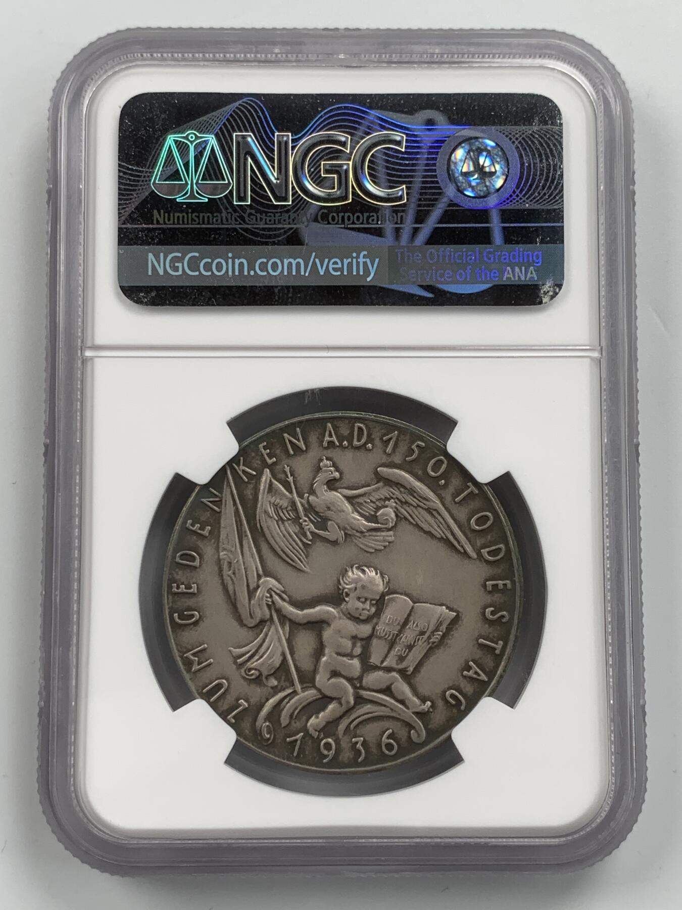 掌中浮雕-藏着的欧洲第053场 NGC MS62 ：1936年德国民族社会主义工人党纪念腓特烈二世大帝逝世150周年银章 ，36mm，卡尔哥茨作品