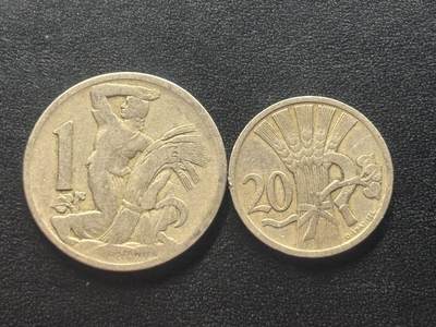 邮泉阁限时拍卖第四十二场（硬币在国外。请付邮费6元。） - 捷克斯洛伐克第一共和国2枚