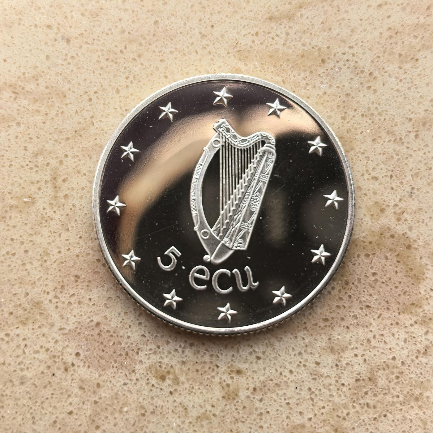 道一币馆币章第一百六十八场 爱尔兰1990年工党玛丽·罗宾逊当选总统5埃居精制银币 10g 925S 20000