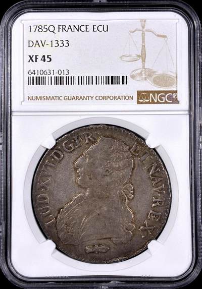 【雨安】【直播拍卖】【第0126期-评级币章】2026-03-07 周六 19:30 (金价1176, 银价22.16) - [评级法国] France 法国 1埃居 KM#0564 DAV-1333 路易十六  NGC-XF45