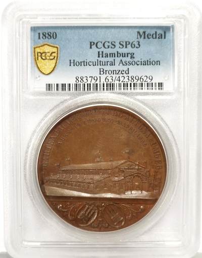 博洋堂世界钱币拍卖第163期（全场包邮） - PCGS SP63 德国汉堡1880年园艺协会风景建筑大铜章