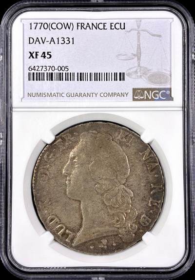 【雨安】【直播拍卖】【第0126期-评级币章】2026-03-07 周六 19:30 (金价1176, 银价22.16) - [评级法国] France 法国 1埃居 KM#0512 DAV-1331 路易十五 中年 1770年  NGC-XF45