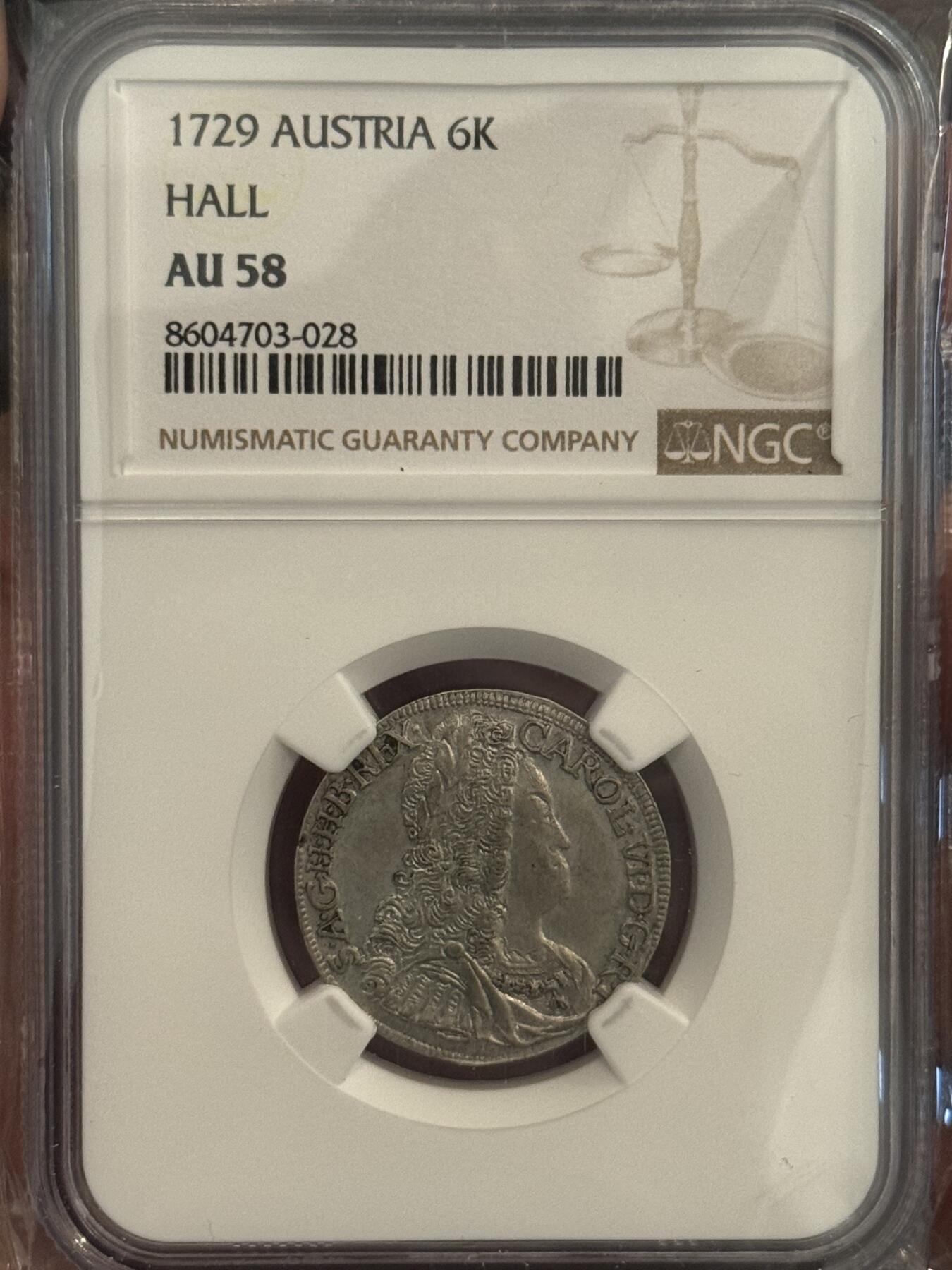 NGC-AU58 1729神罗卷毛6克鲁泽银币