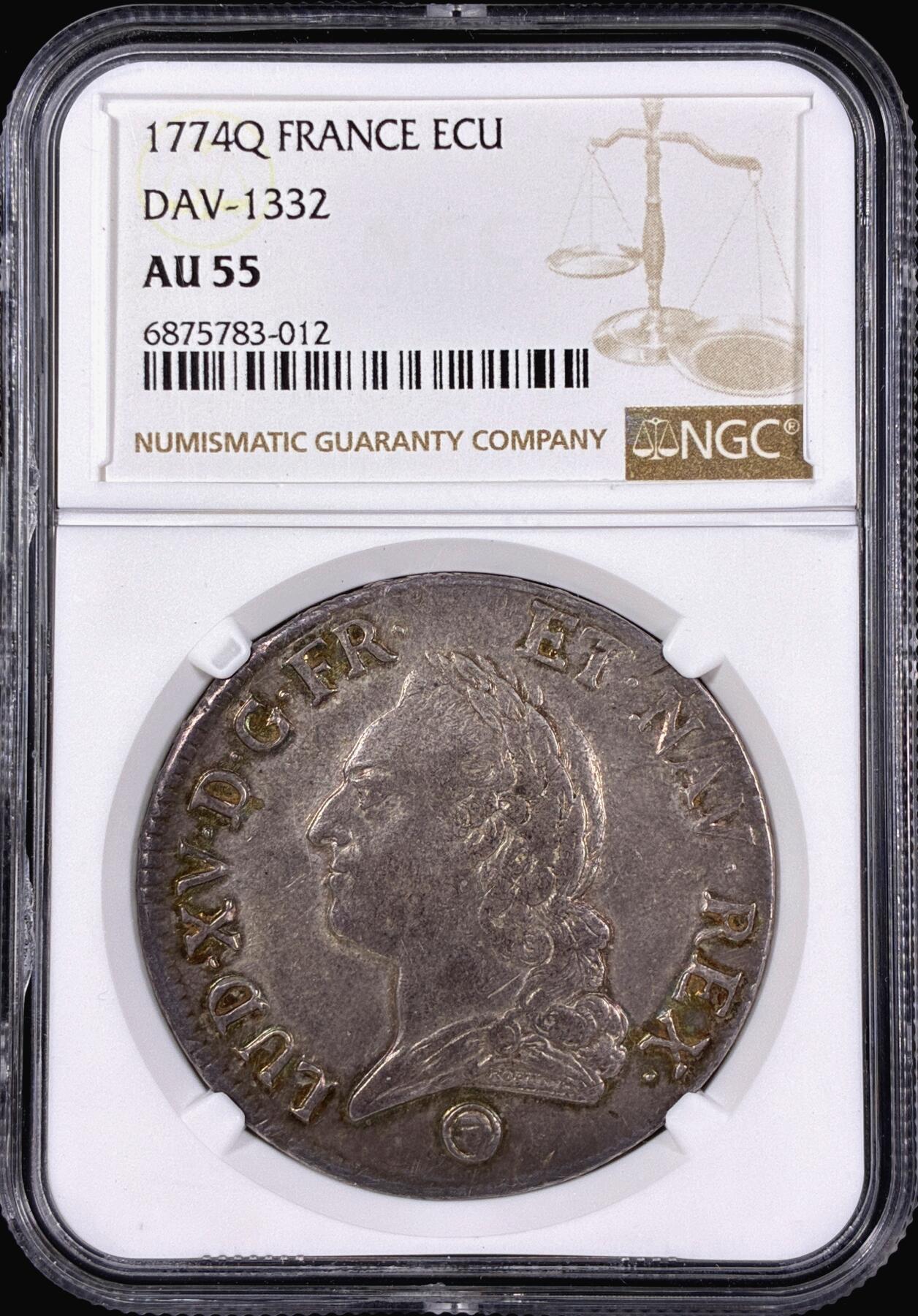 【雨安】【直播拍卖】【第0126期-评级币章】2026-03-07 周六 19:30 (金价1176, 银价22.16) [评级法国] France 法国 1埃居 1774年 路易十五  NGC-AU55