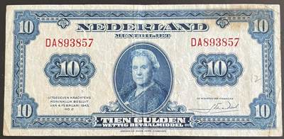 小福收藏拍卖第202期 流通品相裸钞 特惠场 本场全部为欧洲纸币【佣金仅收2% 不设最低佣金 全场包邮】 - 荷兰 1943年 10盾
