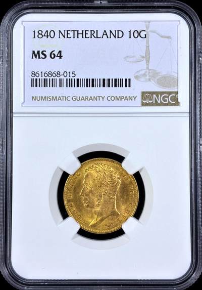 【雨安】【直播拍卖】【第0126期-评级币章】2026-03-07 周六 19:30 (金价1176, 银价22.16) - [评级金铂] Netherlands [金币] 荷兰 王国 10盾 1840年 威廉一世  NGC-MS64