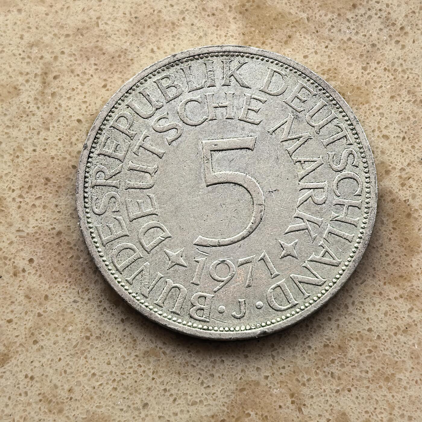 道一币馆币章第一百六十八场 德国1971年鹰徽5马克银币