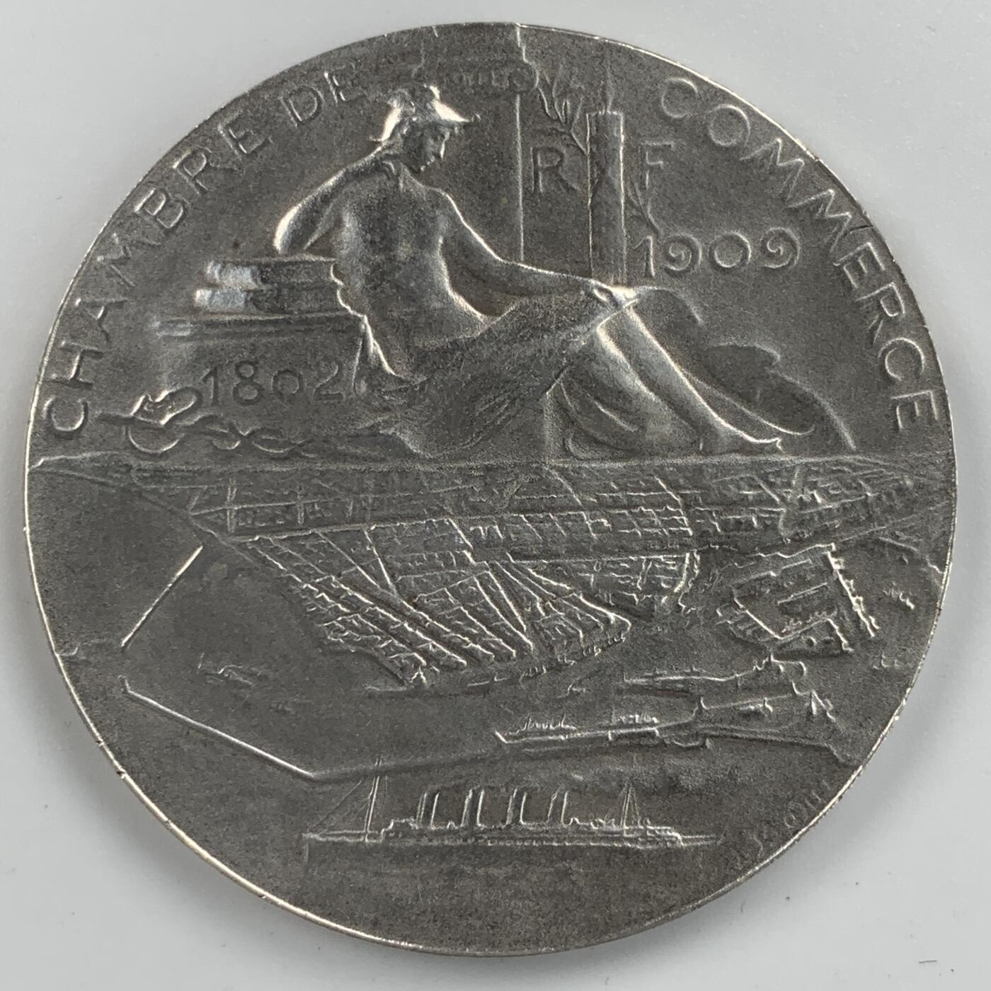 掌中浮雕-藏着的欧洲第053场 1909年法国勒阿弗尔商会银章，40mm，30.53g