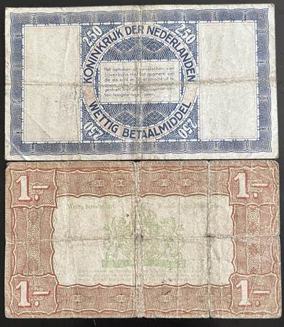 小福收藏拍卖第202期 流通品相裸钞 特惠场 本场全部为欧洲纸币【佣金仅收2% 不设最低佣金 全场包邮】 荷兰 1938年 1+2.5盾 1组2张