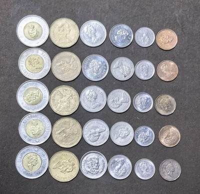 北京马甸外国币专卖第148期，外国币，中国早期纪念币专场，陆续上拍，欢迎关注 - 加拿大流通币5套