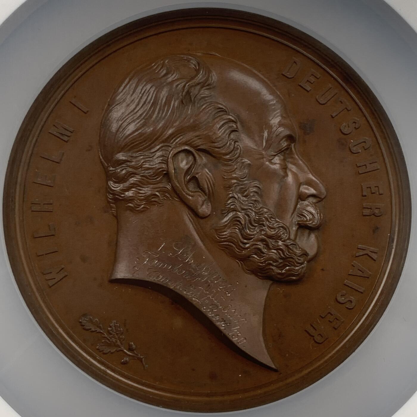掌中浮雕-藏着的欧洲第053场 NGC UNC : 1897年德国普鲁士威廉一世百年纪念诞辰100周年纪念大铜章 , 75mm 