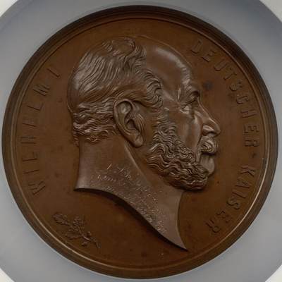 掌中浮雕-藏着的欧洲第053场 - NGC UNC : 1897年德国普鲁士威廉一世百年纪念诞辰100周年纪念大铜章 , 75mm 