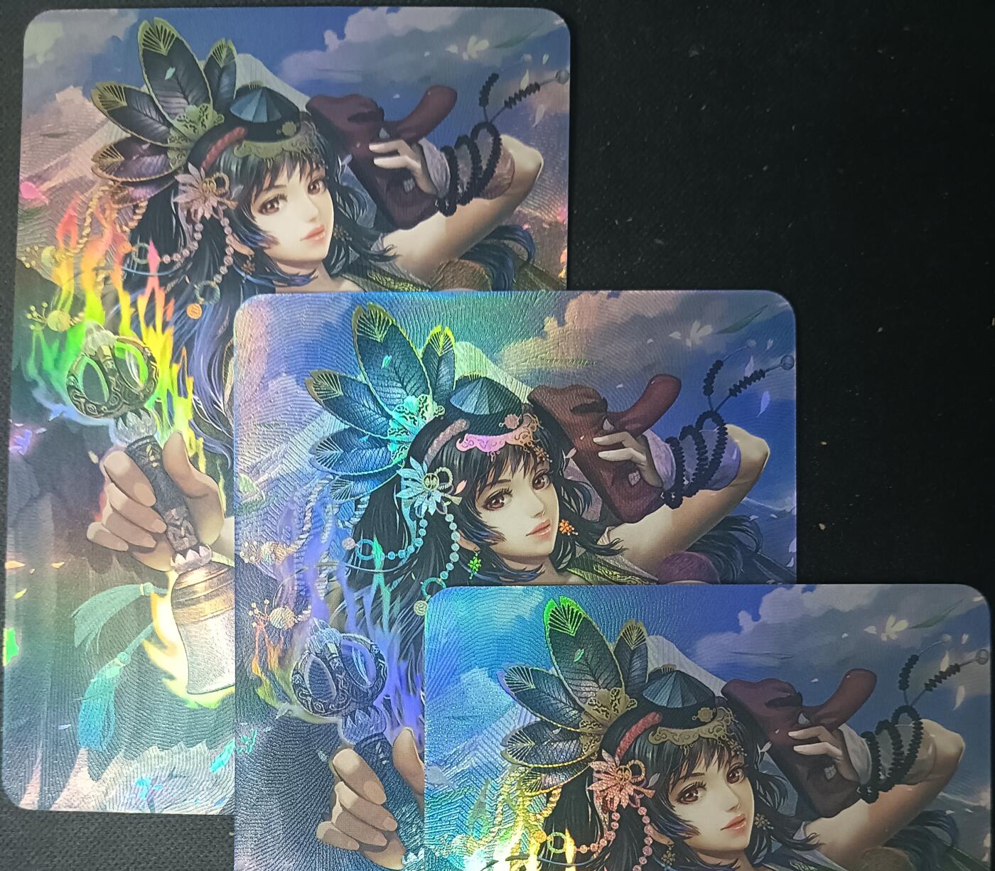 花开卡拍第61期（3月7号周六截拍，品控勿拍!!!拍品不寄存，运费5元（新疆需补运费差价或顺丰到付），自制卡难免瑕疵，可能存在轻微撞角爆边等出厂瑕疵，品控介意勿拍！） 青鸾殿旧版 艺术卡 典藏卡大天狗洪荒三宫，折光彩闪