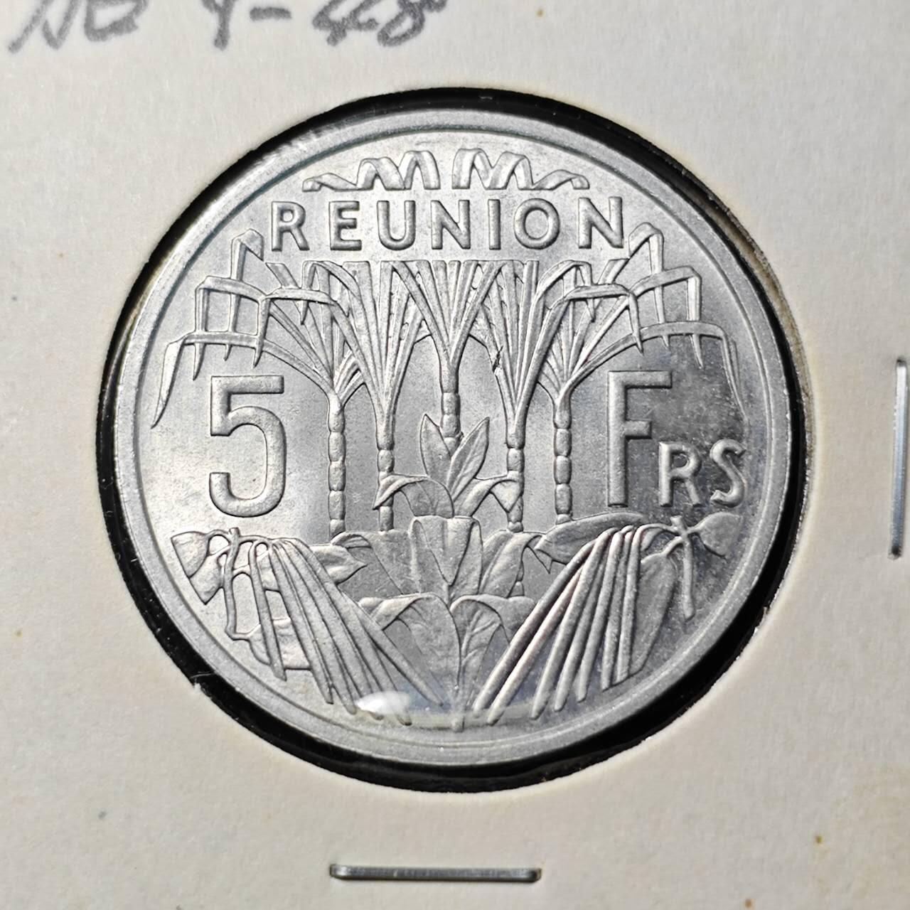 KK钱币收藏小铺   套币 批量/好品散币专场 2月预留时间 周末发货  1955法属留尼汪5法郎 好品