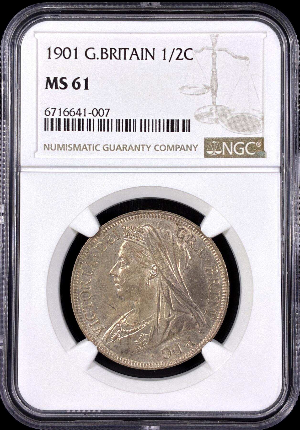 【雨安】【直播拍卖】【第0126期-评级币章】2026-03-07 周六 19:30 (金价1176, 银价22.16) [评级欧洲] Great Britain 英国 1/2克朗 KM#0782 (1893-1901) 维多利亚 披纱  NGC-MS61