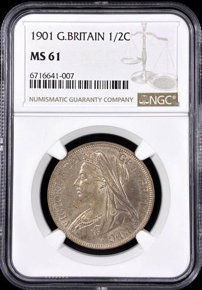 【雨安】【直播拍卖】【第0126期-评级币章】2026-03-07 周六 19:30 (金价1176, 银价22.16) - [评级欧洲] Great Britain 英国 1/2克朗 KM#0782 (1893-1901) 维多利亚 披纱  NGC-MS61