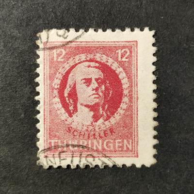 ↓君缘收藏753期☞钱币邮品↓无佣金、可寄存、满30元包邮  - 德国邮票苏联占领区图林根，1945年诗人 剧作家席勒邮票