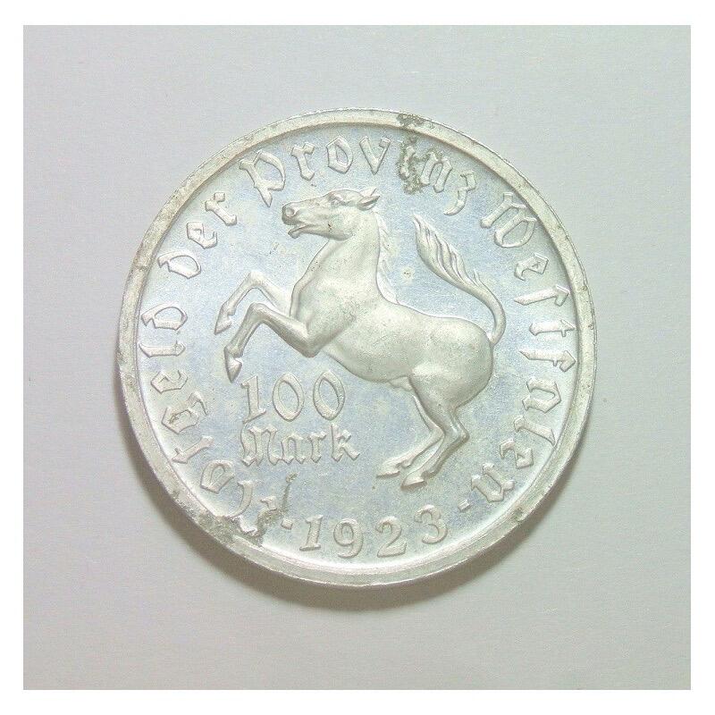 德国1923年威斯特法伦 100马克女人头马币 精制原光