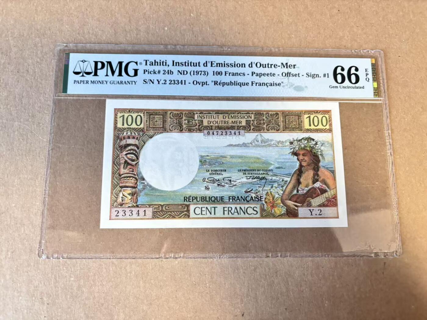 (800期大拍拍品火热征集中🔥）【Blue Auction】世界纸币精拍第790期——18级TOP拍卖/信誉/品质/专业/高效💫  塔希提 1973年100法郎 PMG66EPQ 