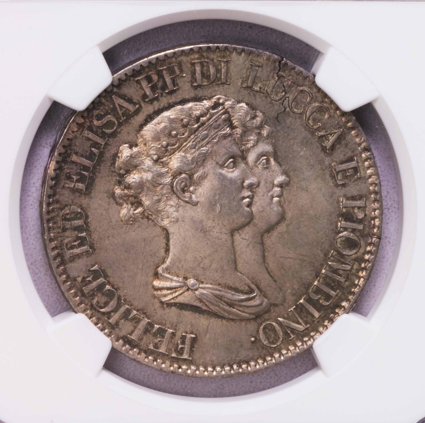 NGC-MS64+ 1807意大利卢卡5法郎大银币 唯一冠军分